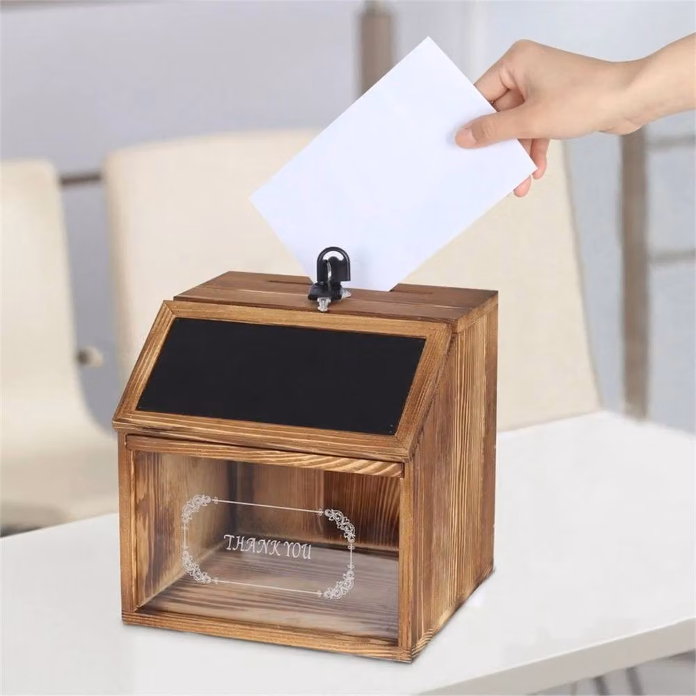 Nordara Rustic Wooden Lockable Suggestion and Donation Box in Brown, W: 100 cm, D: 15 cm, H: 15 cm – 2