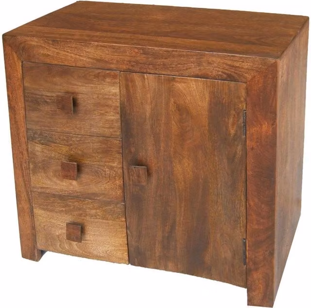 Jaipur Furniture Ltd 3 Drawer Mango Wood Sideboard in Brown, W85 x D35 x H75 cm