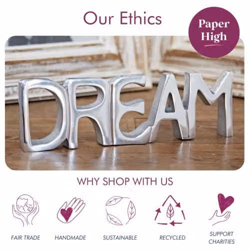 Paper High Dream Sign in Silver Metal, W: 28 cm, H: 9 cm, D: 2.5 cm – 3
