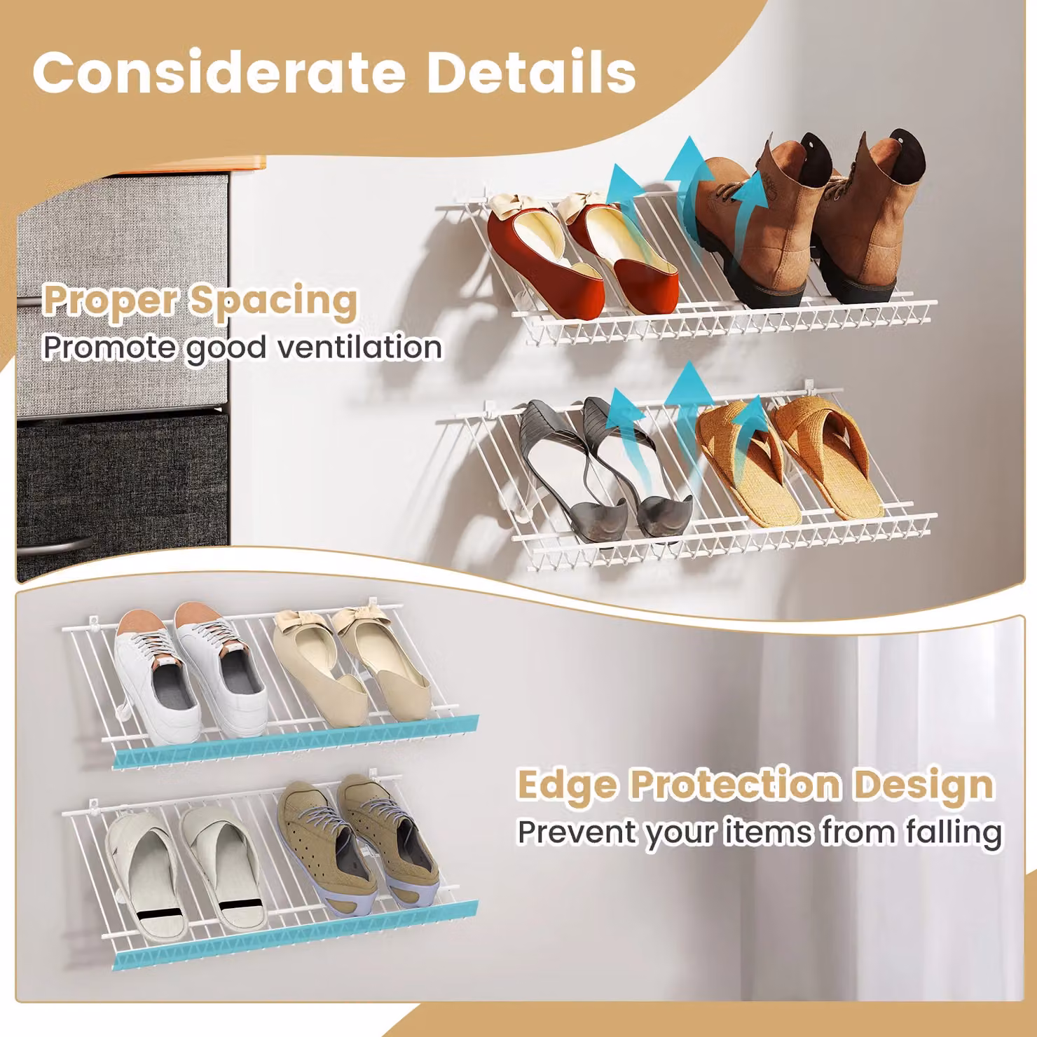 Gymax Set of 2 White Metal Wire Wall Mounted Shoe Racks – 4