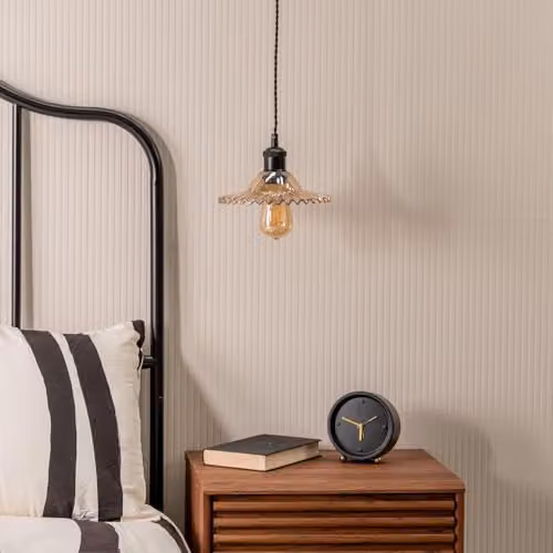 ValueLights Lucrezia Black and Amber Pendant Light with Frilled Glass Shade – 2