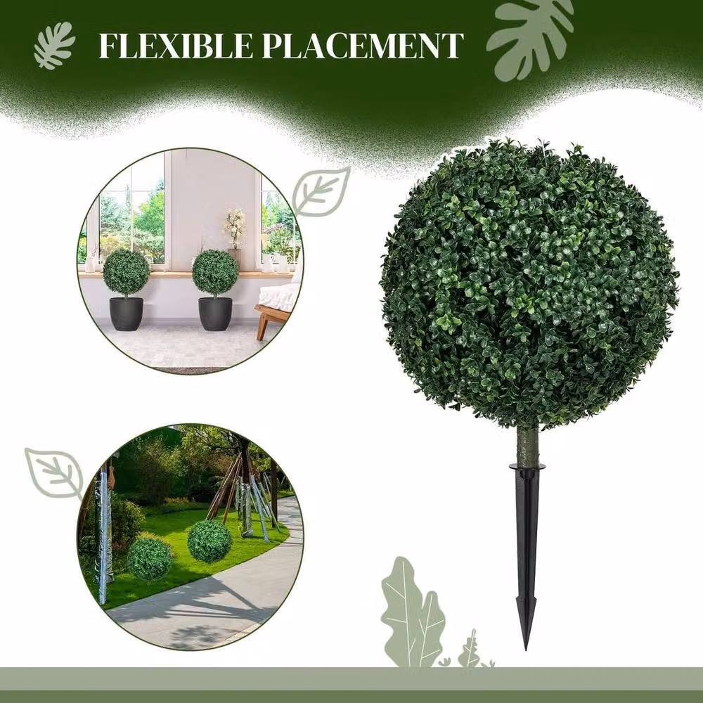 NESTLUNE Set of 2 Green Artificial Round Boxwood Topiary Trees, H 100 cm x W 60 cm x D 60 cm – 5
