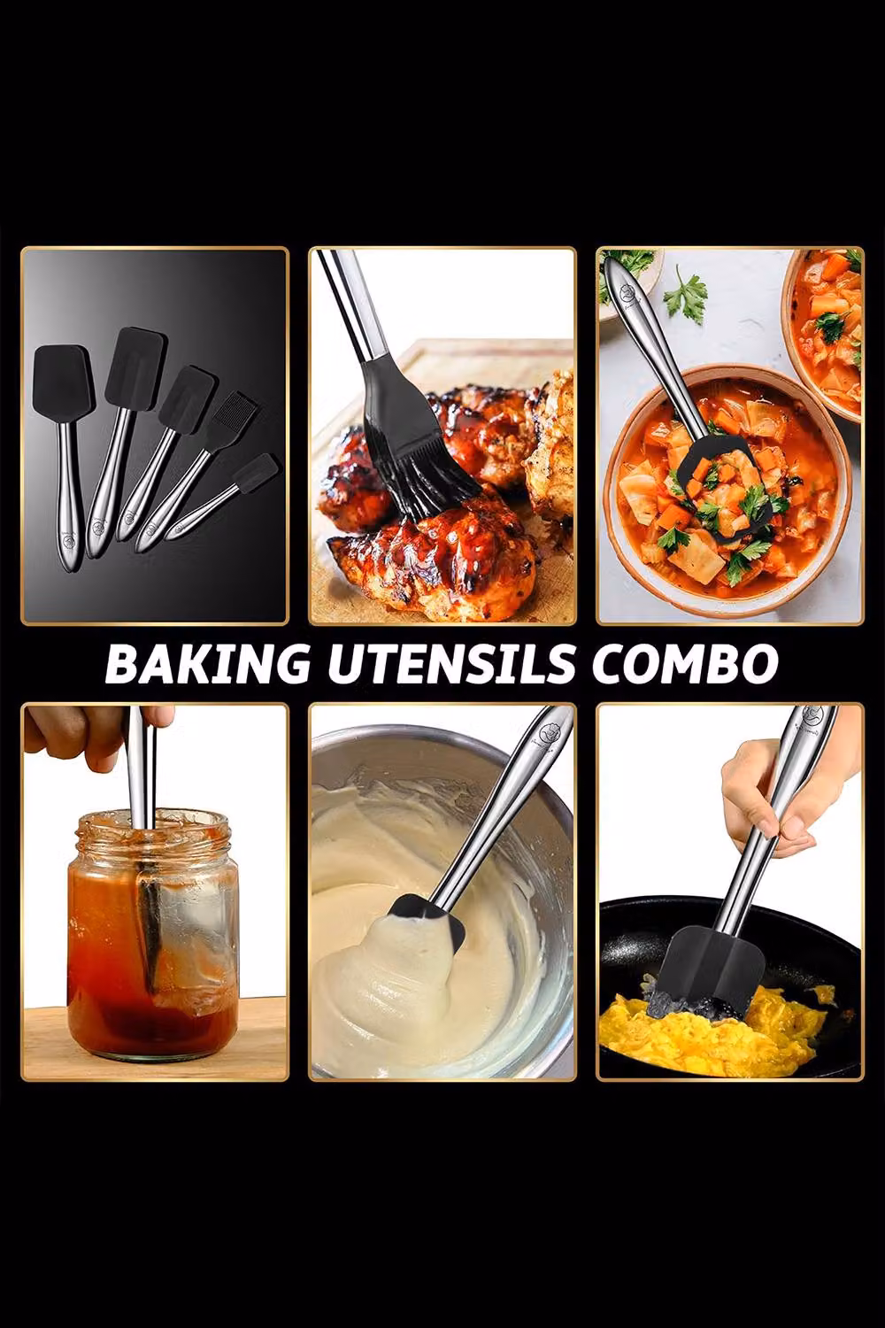 Gourmet Easy 5 Piece Black Silicone Spatula Set with Stainless Steel Handles – 2