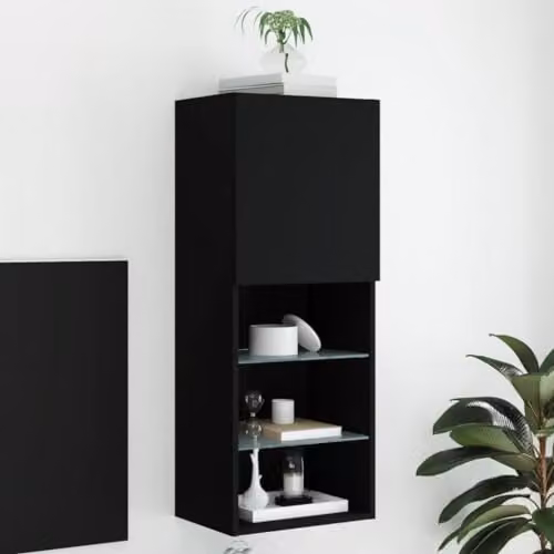 vidaXL Modern Glossy TV Cabinet with LED Lights, Black, W/D/H: 40.5 x 30 x 102 cm – 2