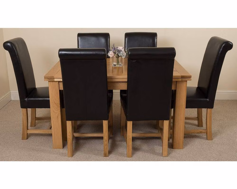 Thats Furniture Richmond Oak Extending Dining Table and 6 Black Leather Washington Chairs – 2