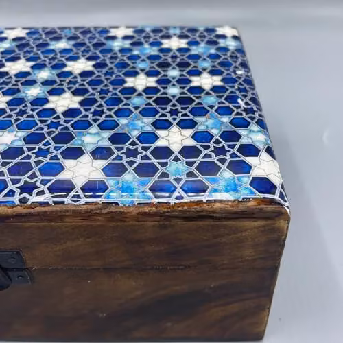 Ancient Wisdom Blue Enamelled Ceramic and Wooden Rectangular Box W/D/H: 20 x 15 x 7.5 cm – 2