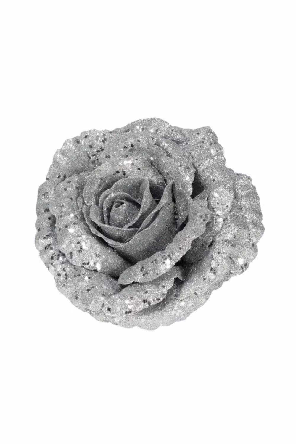 KDMD Silver Glitter Rose with Clip, 2 Pack, Diameter: 18 cm – 2
