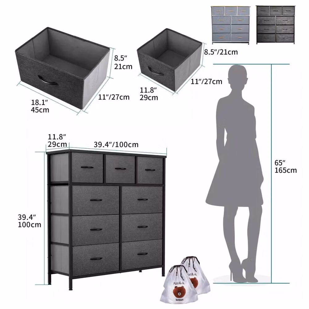 Kelvenix 9 Drawer Fabric Chest of Drawers and Bedroom Dresser in Dark Grey – 2