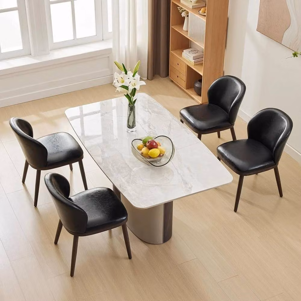 VOGREX Set of 2 Black Leather Upholstered Dining Chairs with Ergonomic Back Support – 6