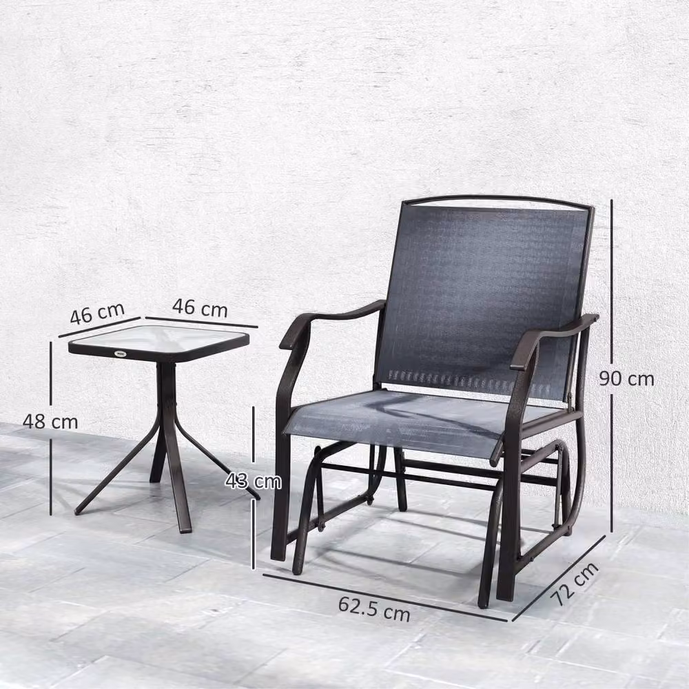 Wyld Haus Banafa 3 Piece Outdoor Glider Bistro Set with Grey Textilene Chairs and Glass Top Table – 3