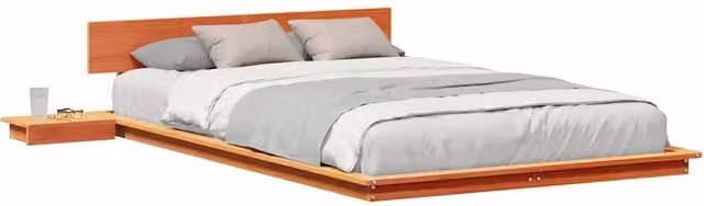 Berkfield Home Wax Brown Solid Wood Floor Bed Frame with Bedside Shelves, W: 120 cm, L: 190 cm – 1