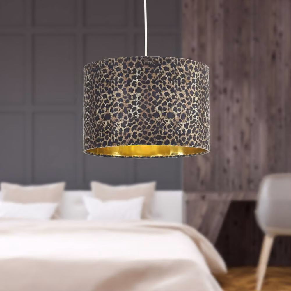 First Choice Lighting Esme Leopard Print Fabric Easy Fit Pendant Lamp Shade in Gold and Multicolour, Diameter: 30 cm – 5