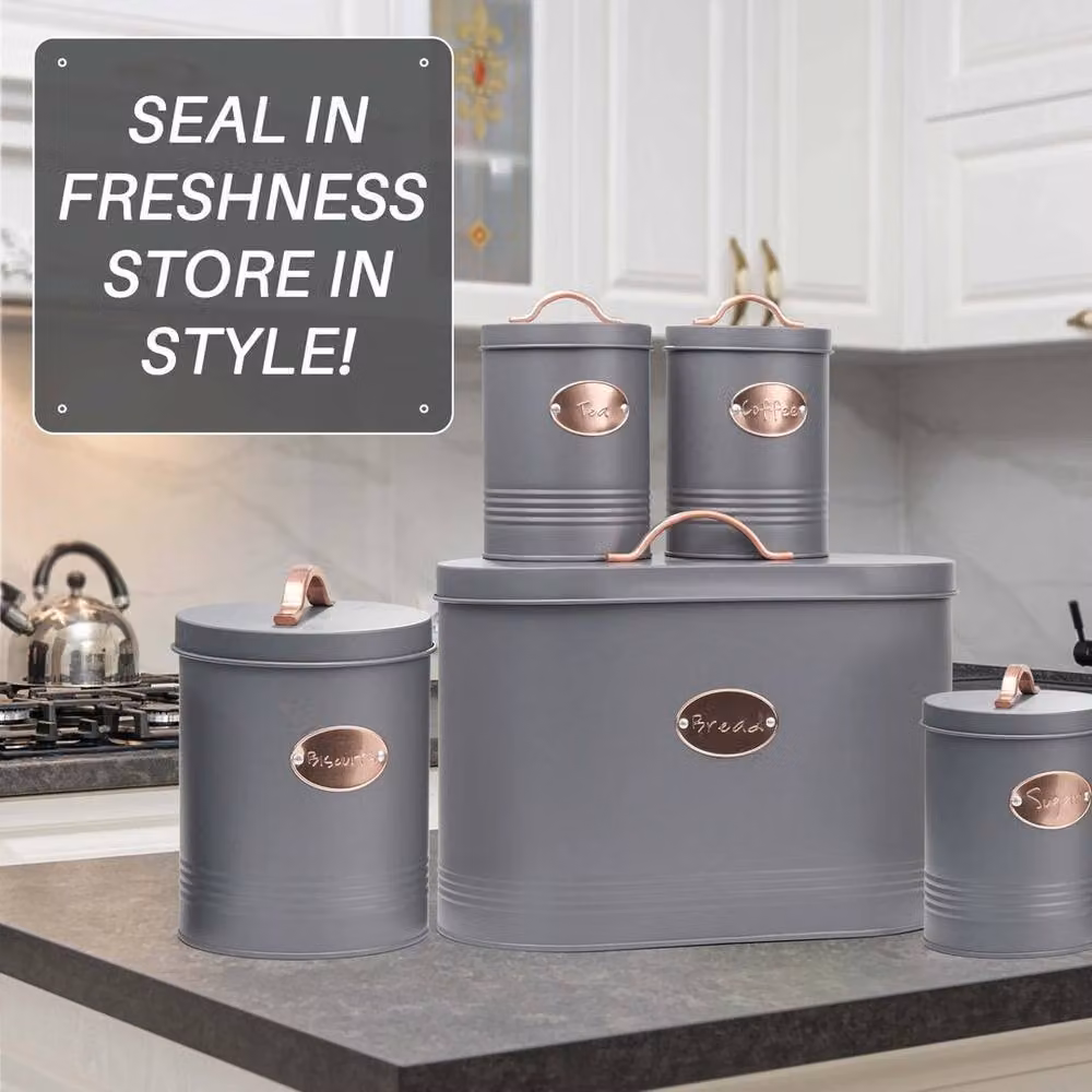 SPETLEK 5-Piece Metal Kitchen Bread Bin Storage Tin Set in Grey – 3