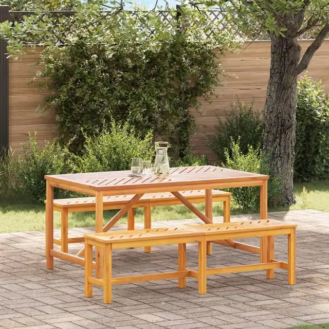 Berkfield Home 3 Piece Acacia Wood Garden Dining Set in Brown
