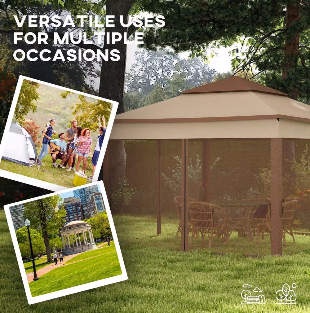 STILVORA Pop-Up Garden Gazebo with Net Curtains, Beige, W: 300 cm, D: 300 cm, H: 270 cm – 3