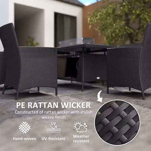 Outsunny 7 Piece Rattan Garden Furniture Set with Fire Pit Table in Black – 3