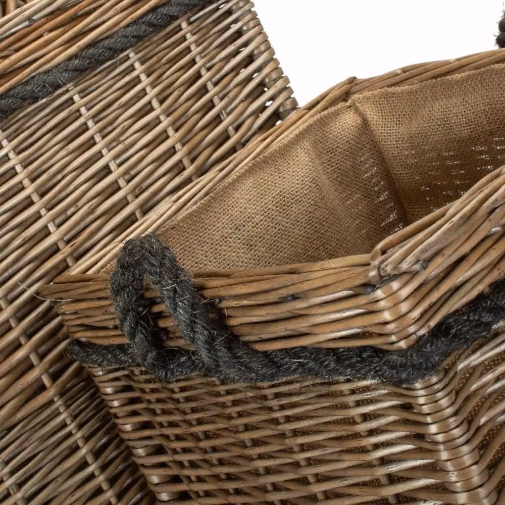 Red Hamper Set of 3 Antique Wash Square Storage Log Baskets in Light Brown and Red with Handles – 3