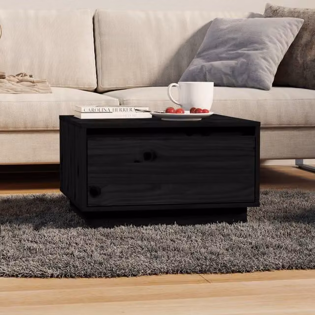 Berkfield Home Black Solid Wood Pine Coffee Table W: 55 cm, D: 56 cm, H: 32 cm