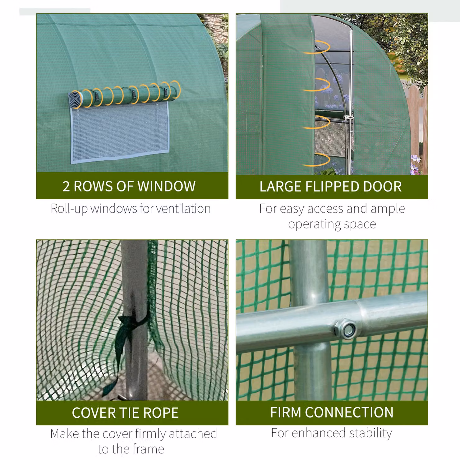 Outsunny Large Walk-in Polytunnel Greenhouse with Galvanised Steel Frame and Hinged Door, Green, W: 3 m, D: 2 m, H: 2 m – 5