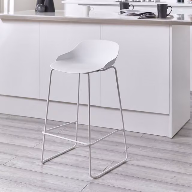 Julian Bowen Set of 2 Rocco Modern Metal Stools in White and Grey Matt Finish