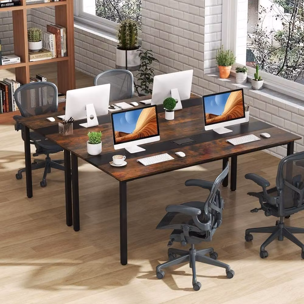 Kelvenix Rectangular Conference Room Table in Brown with Grommet and Metal Legs – 2