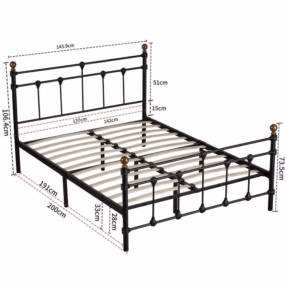 SquareBoxx Isabella Double Metal Bed Frame in Black with Victorian Style and Storage, W/D/H: 140 x 200 cm – 2