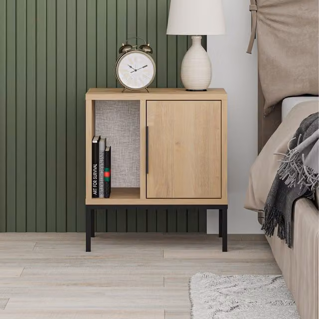 Decortie Glynn Modern Oak Nightstand with Metal U Legs
