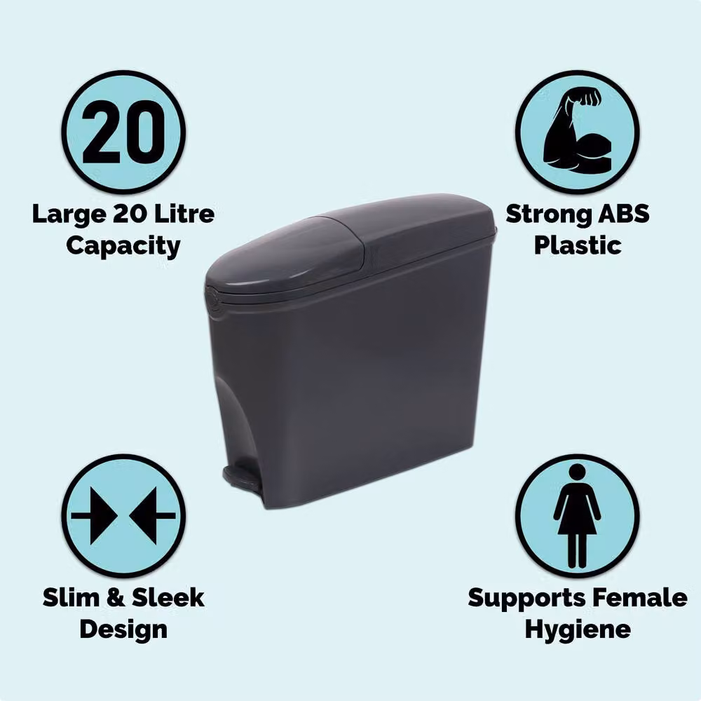 ProKleen 2 Pack Black and Dark Grey Pedal Operated Toilet Sanitary Bins with 20L Capacity and Bin Liners – 4
