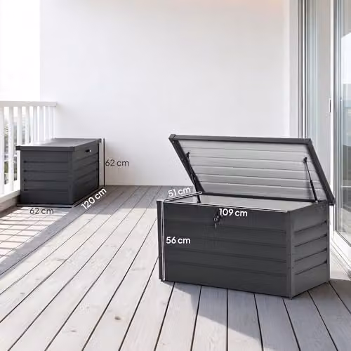Outsunny 311L Grey Garden Storage Box with Soft-Close Lid and Lockable Feature, W/D/H: 120 x 62 x 62 cm – 7