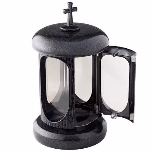 NOVECRAFTO Black Granite Memorial Lantern with Cross, Height: 22 cm – 1