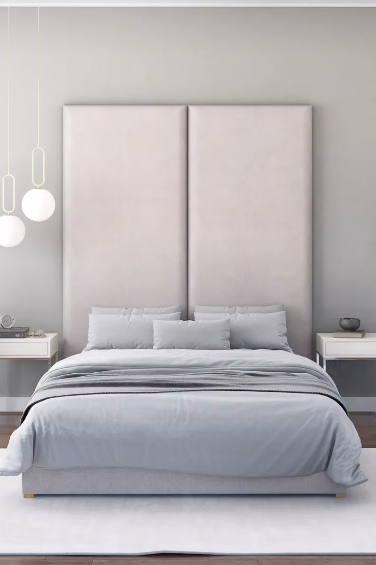 Aspire Large Upholstered Velvet Wall Panel Headboard in Silver, W/D/H: 210 x 9 x 90 cm