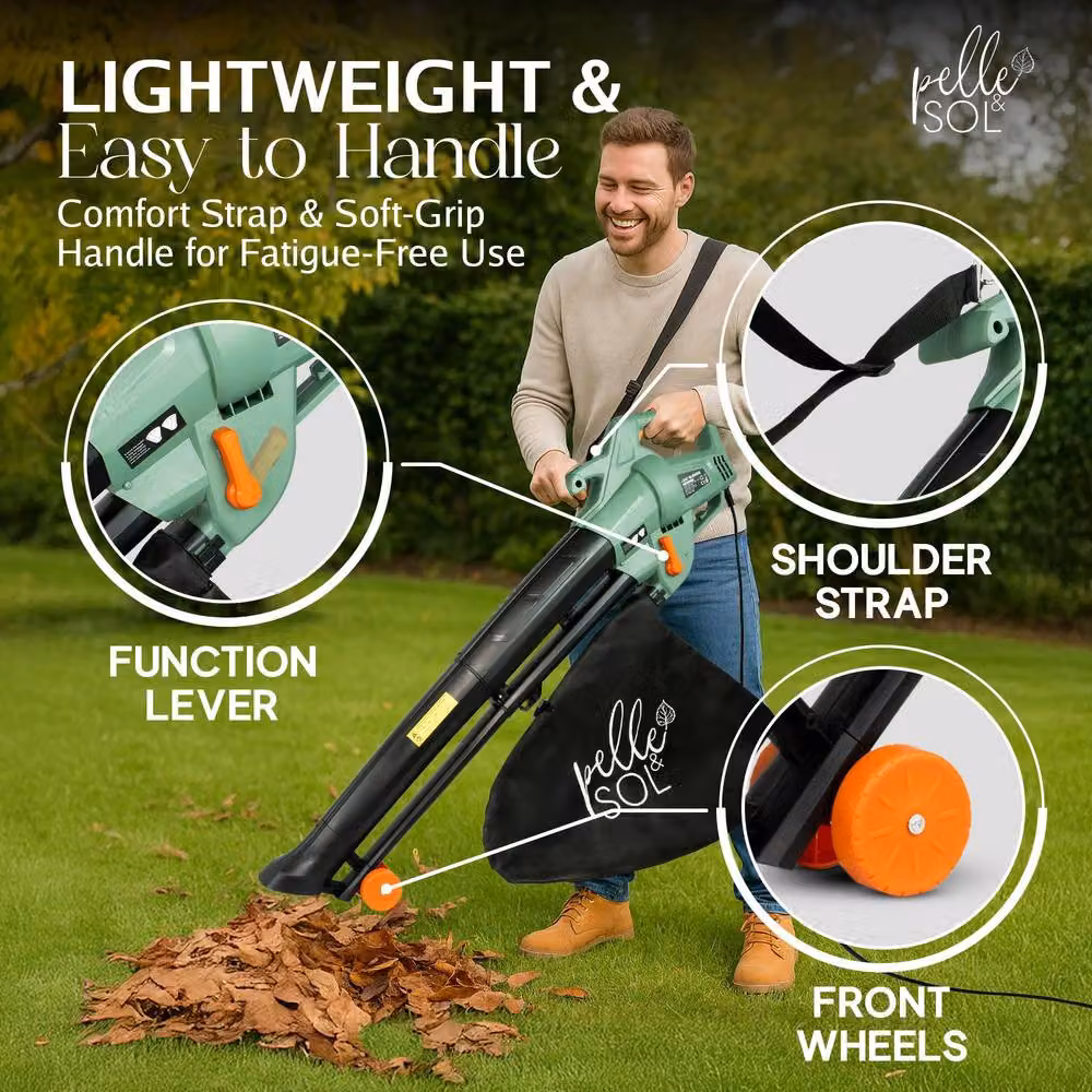 Pelle & Sol 3300W Corded 3-in-1 Leaf Blower and Vacuum in Black – 3