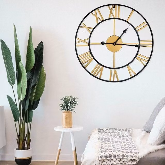 KORVIXA Large Round Gold Metal Analog Wall and Garden Clock, Diameter: 100 cm – 1