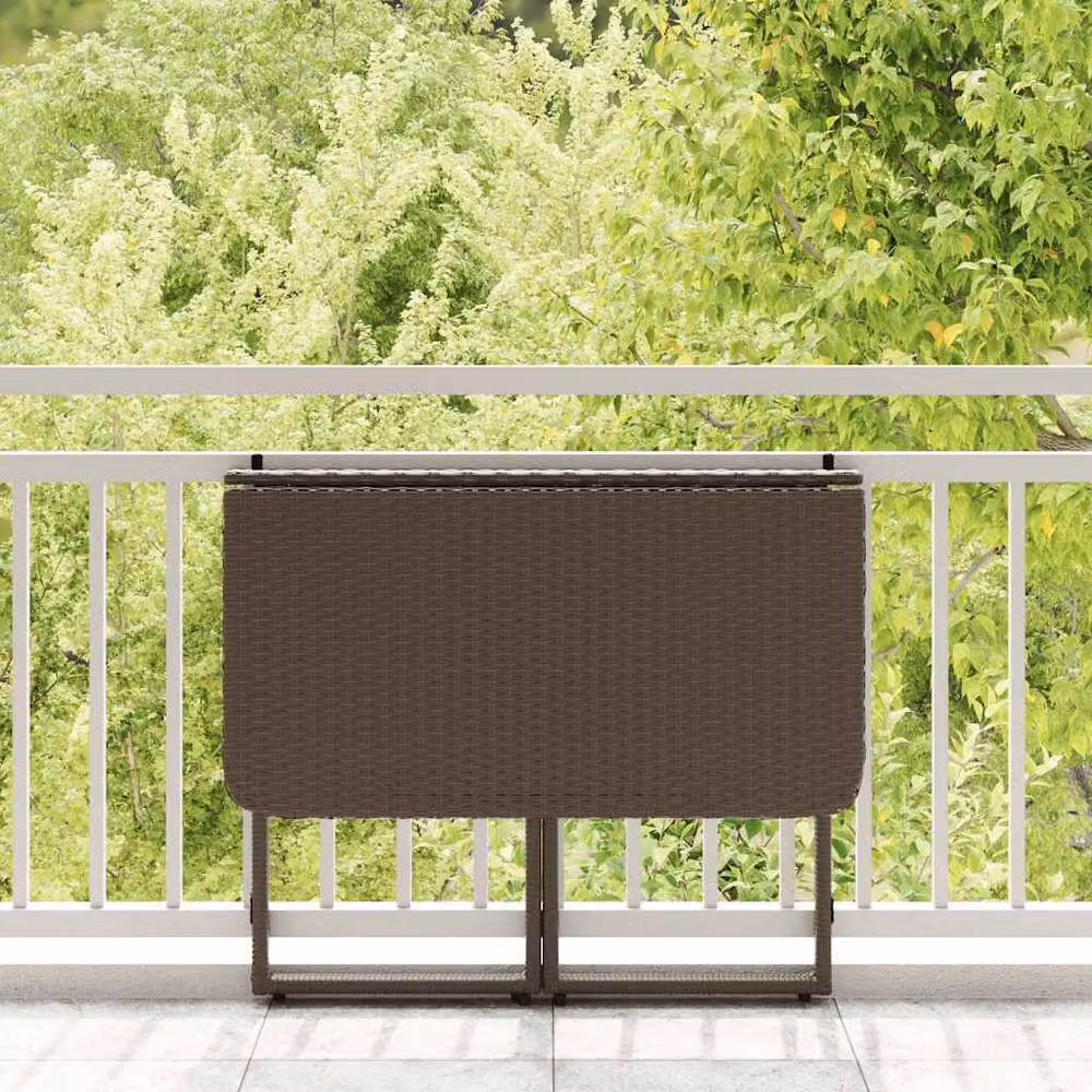 Berkfield Home Folding Garden Table in Brown Poly Rattan, W/D/H: 90 x 51 x 75 cm – 3
