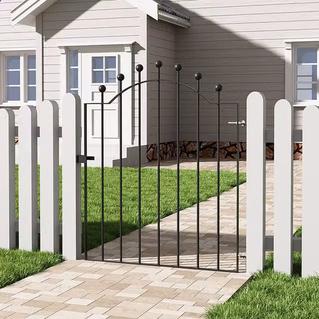 Livingandhome Black Metal Cast Iron Garden Single Swing Fence Gate with Ball Finial Top