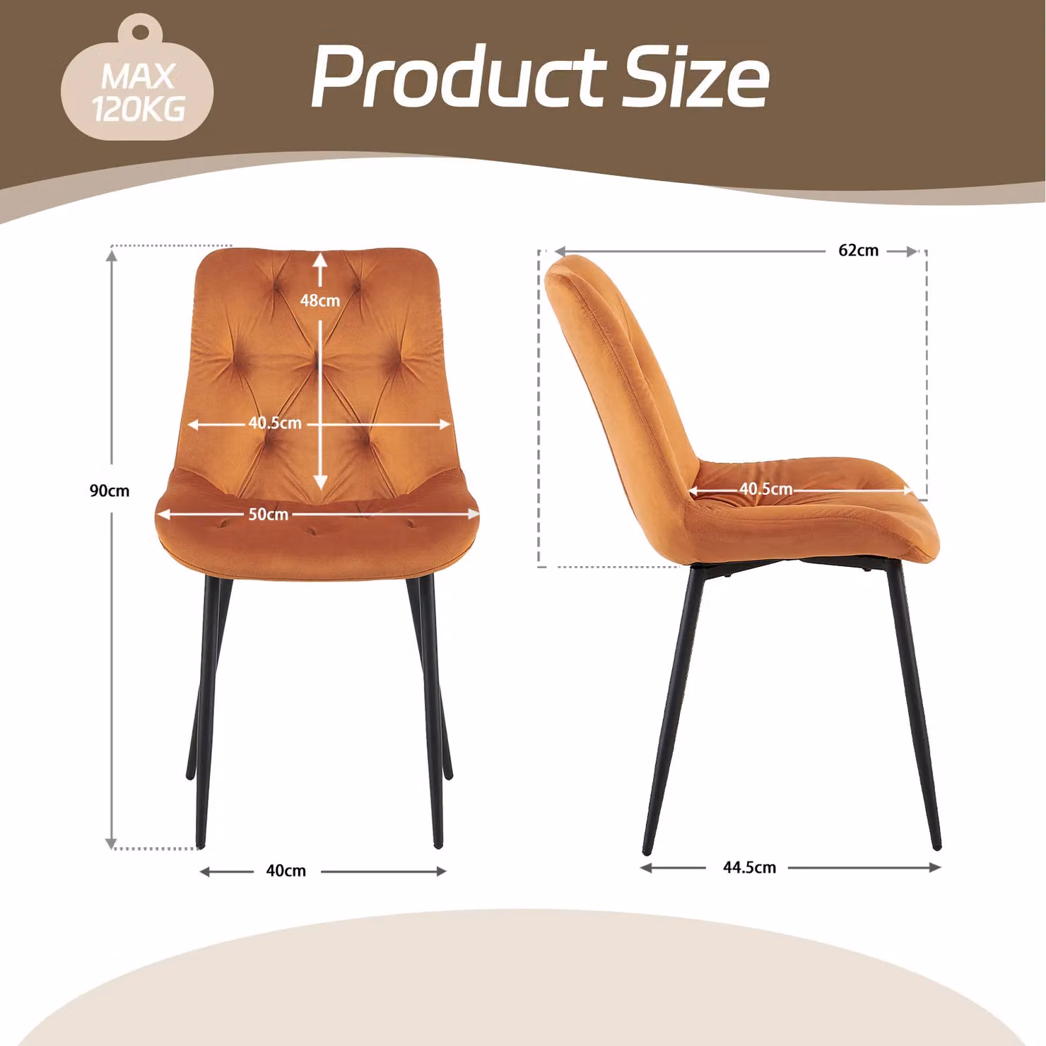 SONARA Modern Set of 2 Orange Velvet Dining Chairs with Ergonomic Upholstered Seats and Metal Legs – 2