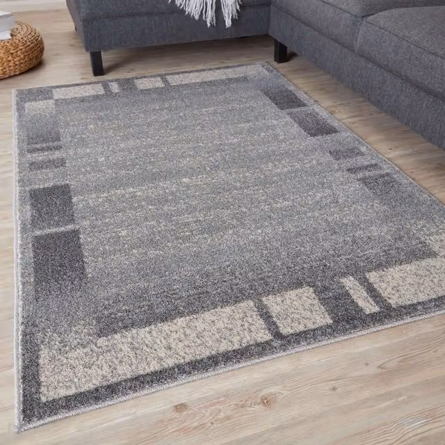 THE RUGS Efes Collection Modern Rectangular Living Room Rug with Border, Grey, W: 60 cm, D: 110 cm – 1