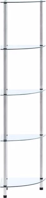 Berkfield Home 5-Tier Transparent Tempered Glass and Metal Shelf, W/D/H: 30 x 30 x 130 cm
