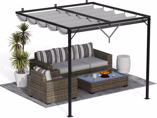 Gartistgo Grey Lean-To Pent Pergola with Retractable Polyester Roof Canopy