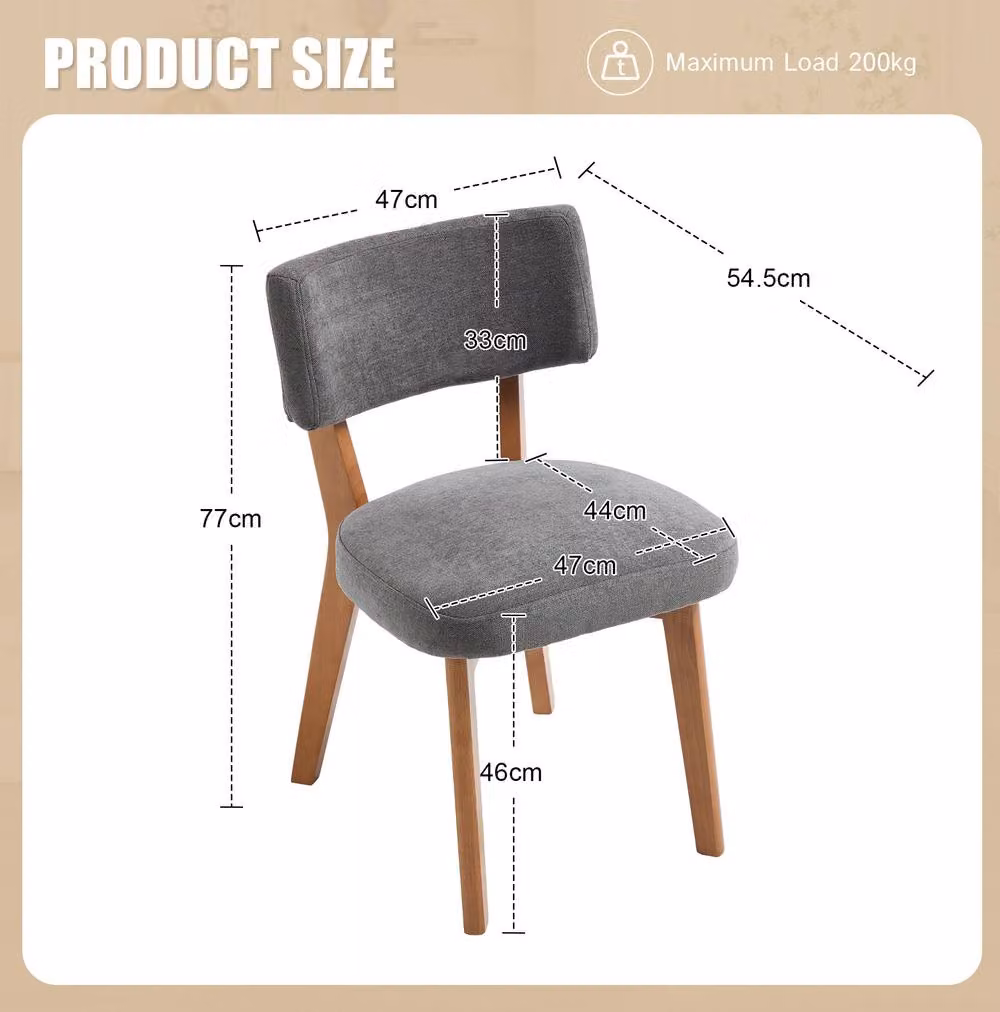 STILVORA Set of 2 Grey Fabric Dining Chairs with Solid Wood Frame – 2