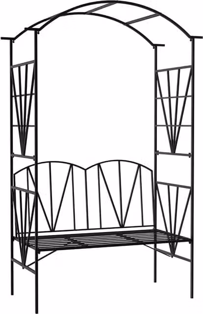 Outsunny 2 Seater Metal Garden Bench with Arch for Climbing Plants, Black