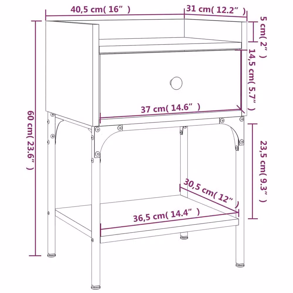 Berkfield Home Grey Sonoma Bedside Table, W/D/H: 40.5 x 31 x 60 cm – 3