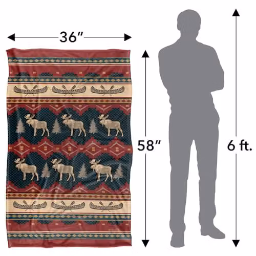 JQ Licensing Moose and Canoe Pattern Super Soft Snuggle Blanket, Multicolour, 91 x 147 cm – 2