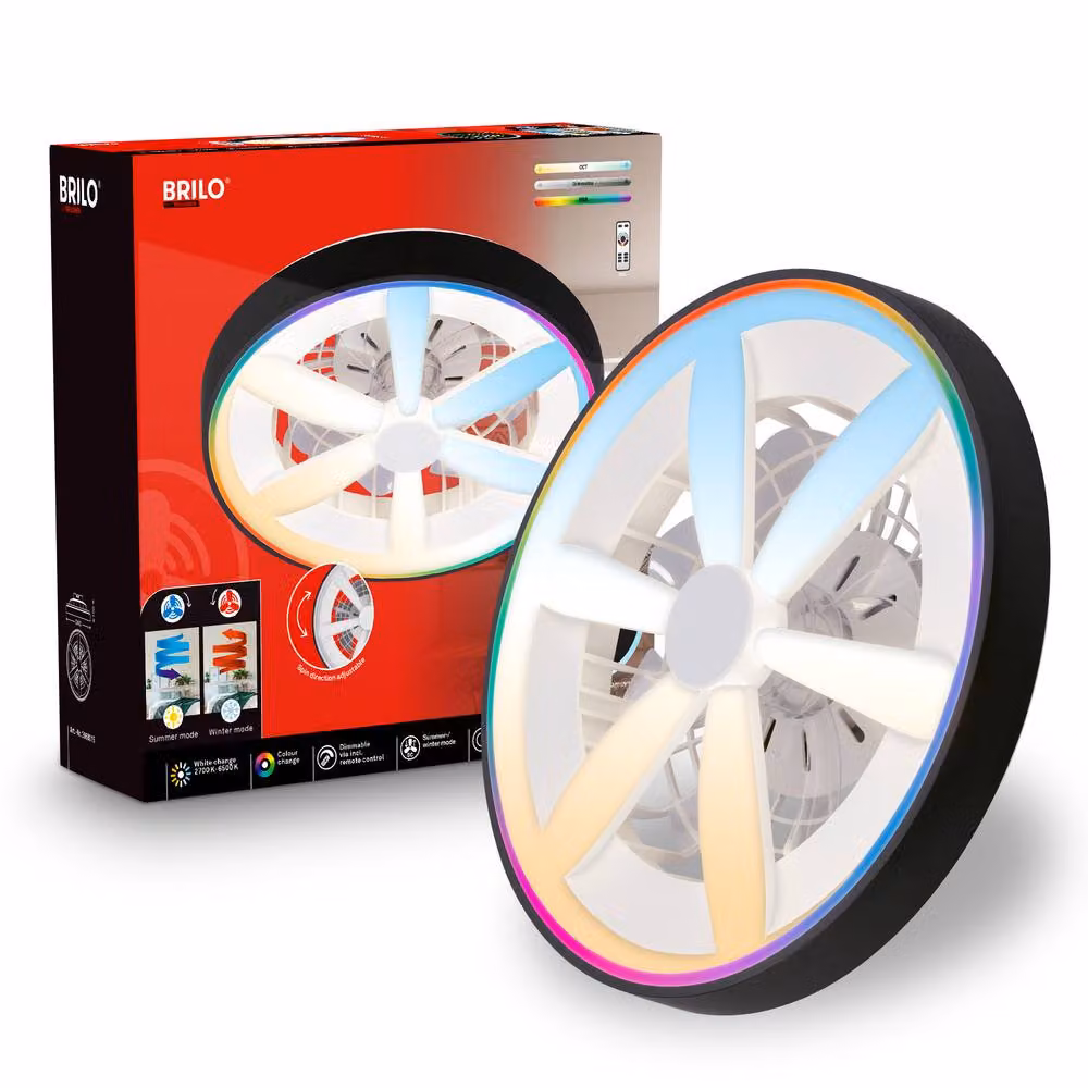 Briloner Black LED Ceiling Fan with Remote Control, Dimmable RGBIC Colour Changing Light and Timer – 10