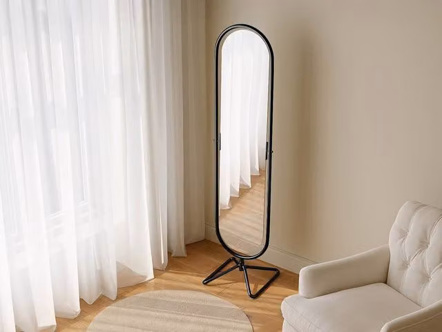 OZAIA Pivoting Full-Length Mirror on Metal Stand, Black, W: 40 cm, H: 169 cm – 1