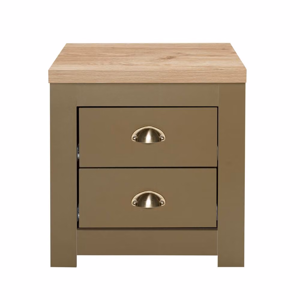Birlea Highgate 2 Drawer Bedside Cabinet in Olive Green and Oak Effect – 2
