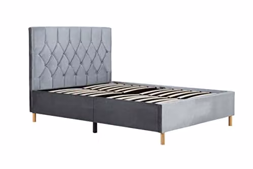 Birlea Loxley Modern Upholstered Velvet Bed in Grey, W/D/H: 180 x 200 cm – 1