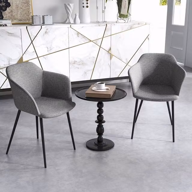 Costway Set of 2 Modern Upholstered Armless Accent Chairs in Grey Fabric with Black Metal Legs