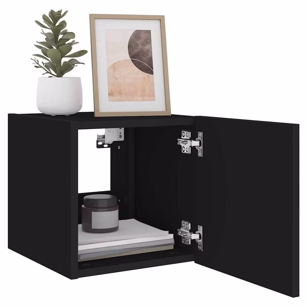 Berkfield Home Set of 2 Modern Black MDF TV Wall Cabinets with LED Lights, W/D/H: 35 x 30.5 x 30 cm – 4