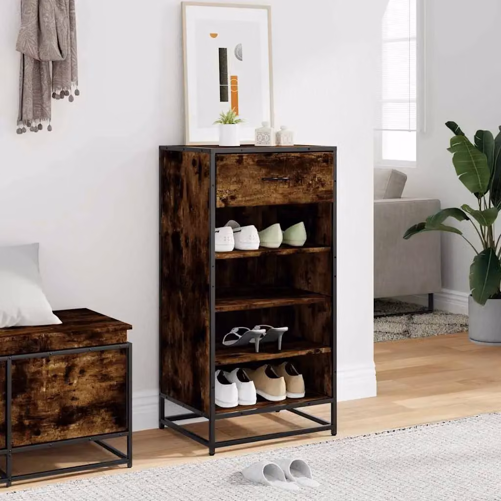 Berkfield Home Smoked Oak Shoe Rack in Brown, W: 48 cm, D: 38 cm, H: 97.5 cm – 3